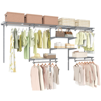 Wall Mounted Closet Organizer, Adjustable 4-8 ft