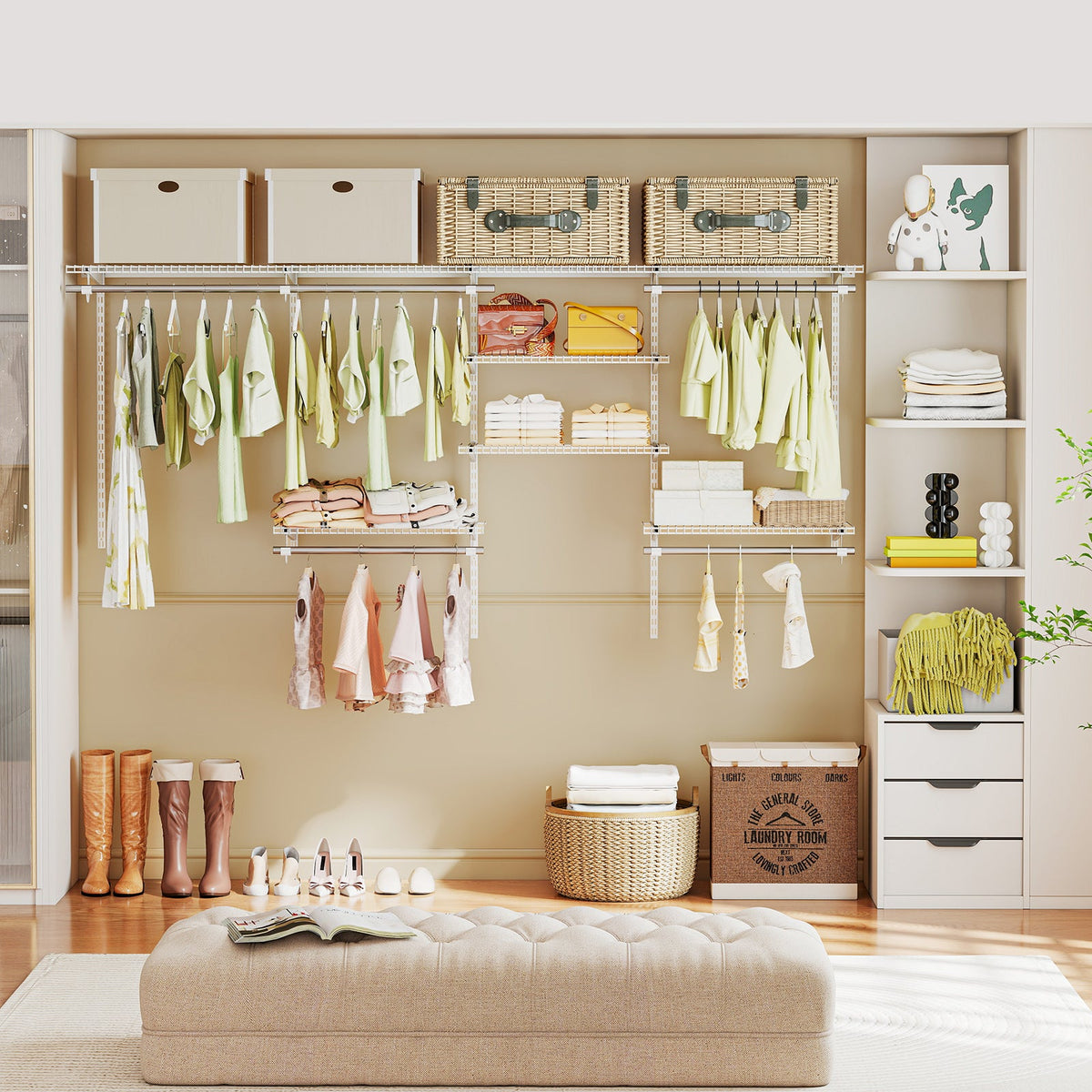Wall Mounted Closet Organizer, Adjustable 4-8 ft