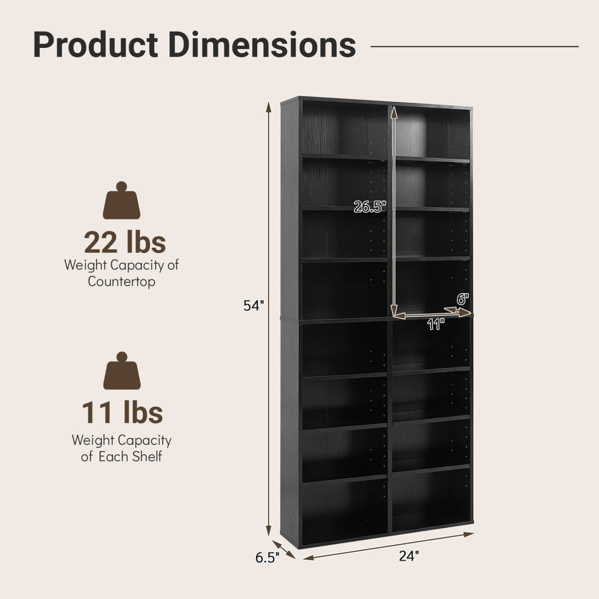 CD Storage Unit with Adjustable Shelves, 54-Inch