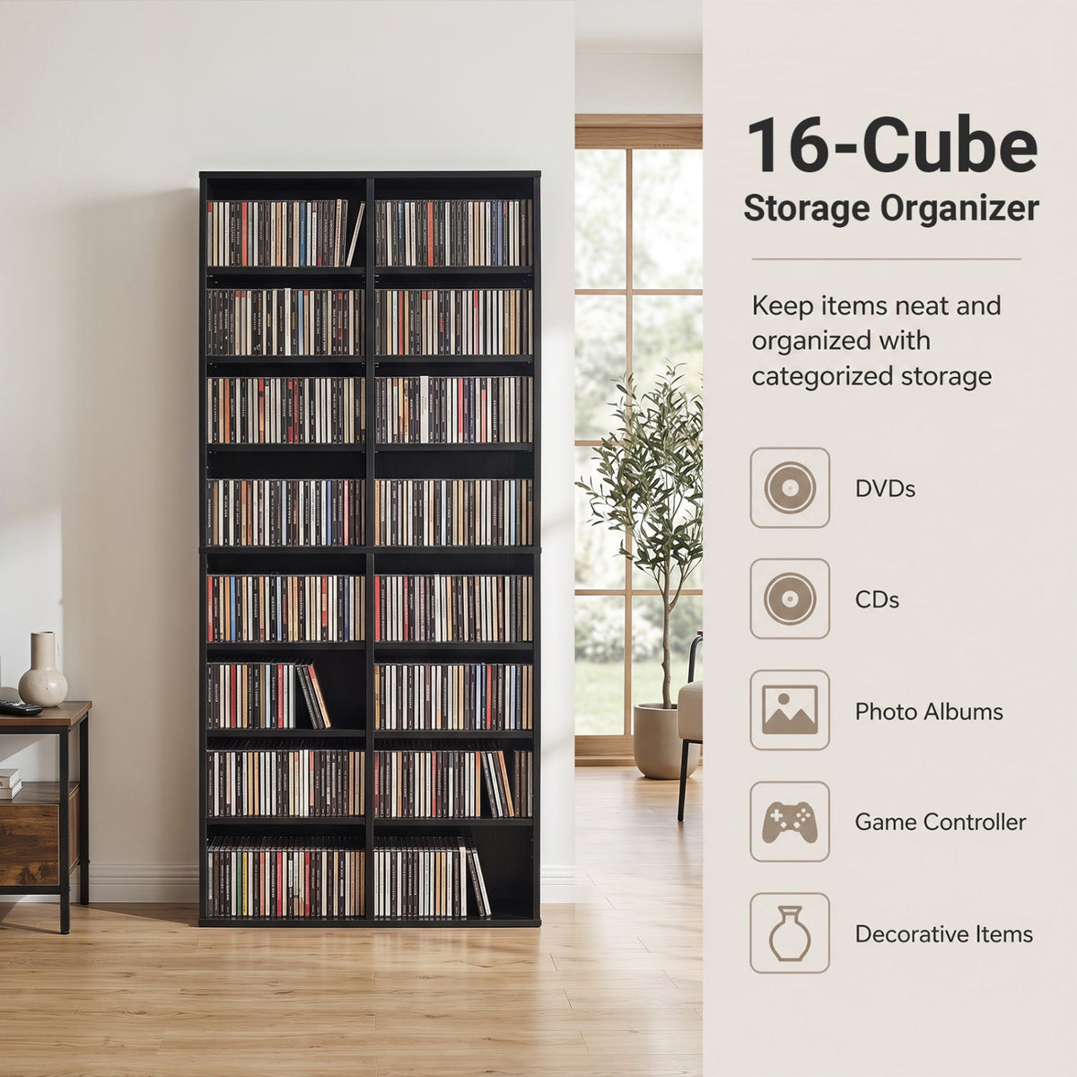 CD Storage Unit with Adjustable Shelves, 54-Inch