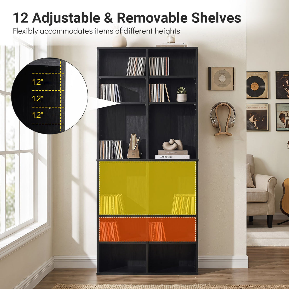 CD Storage Unit with Adjustable Shelves, 54-Inch