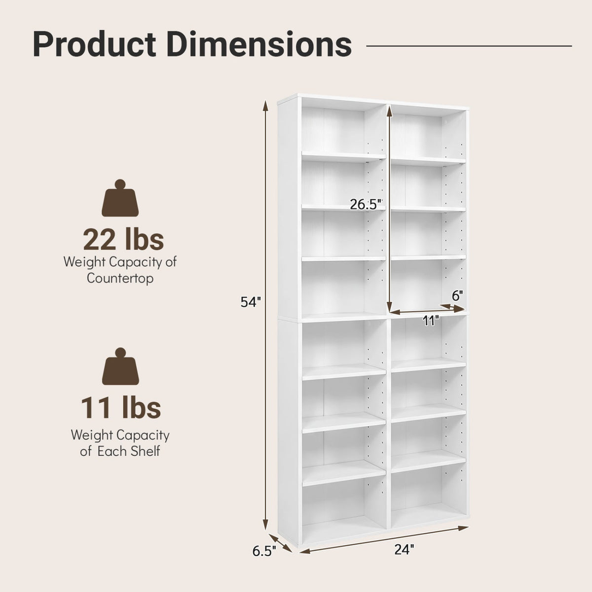 CD Storage Unit with Adjustable Shelves, 54-Inch