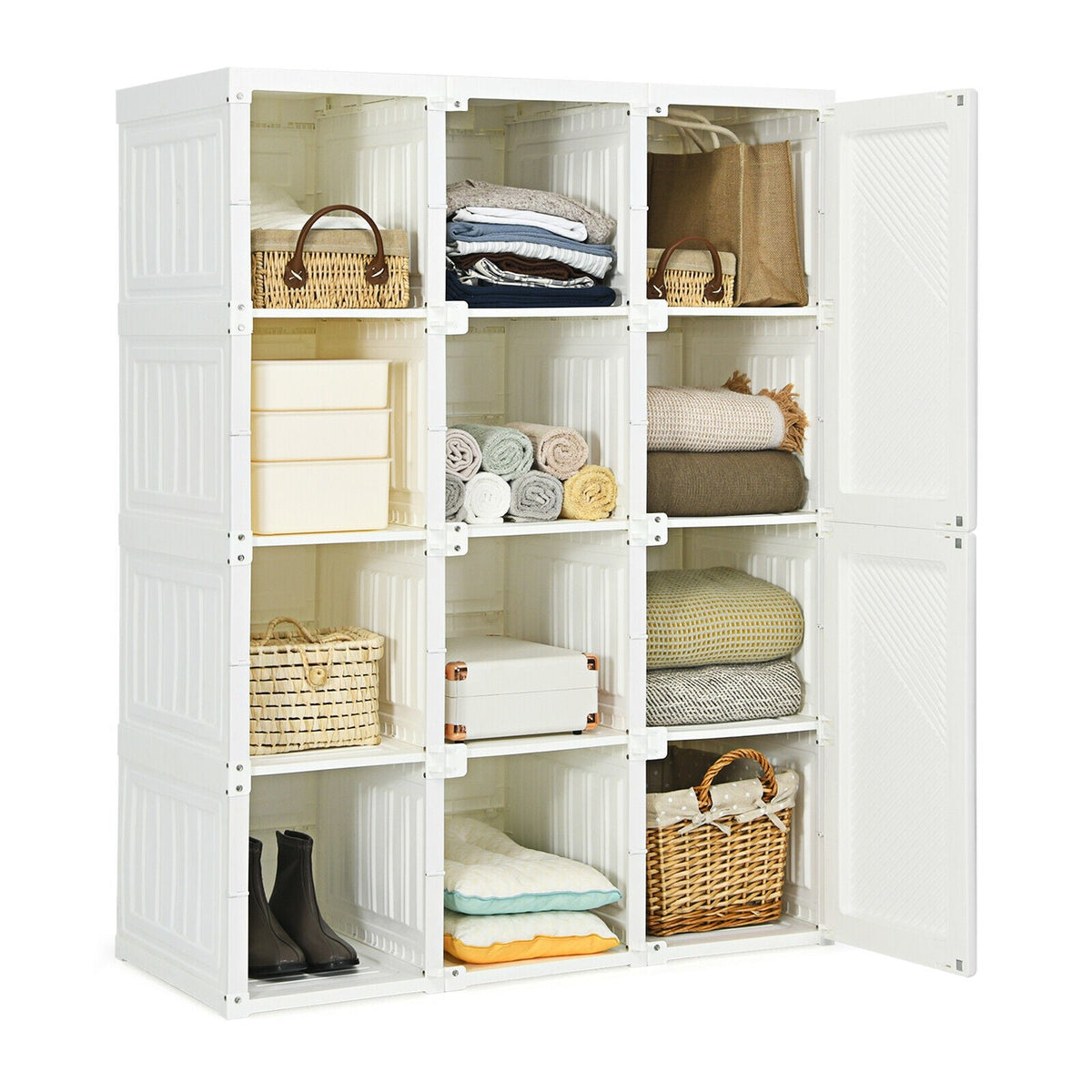 Foldable Wardrobe Closet with 12 Cubby Storage
