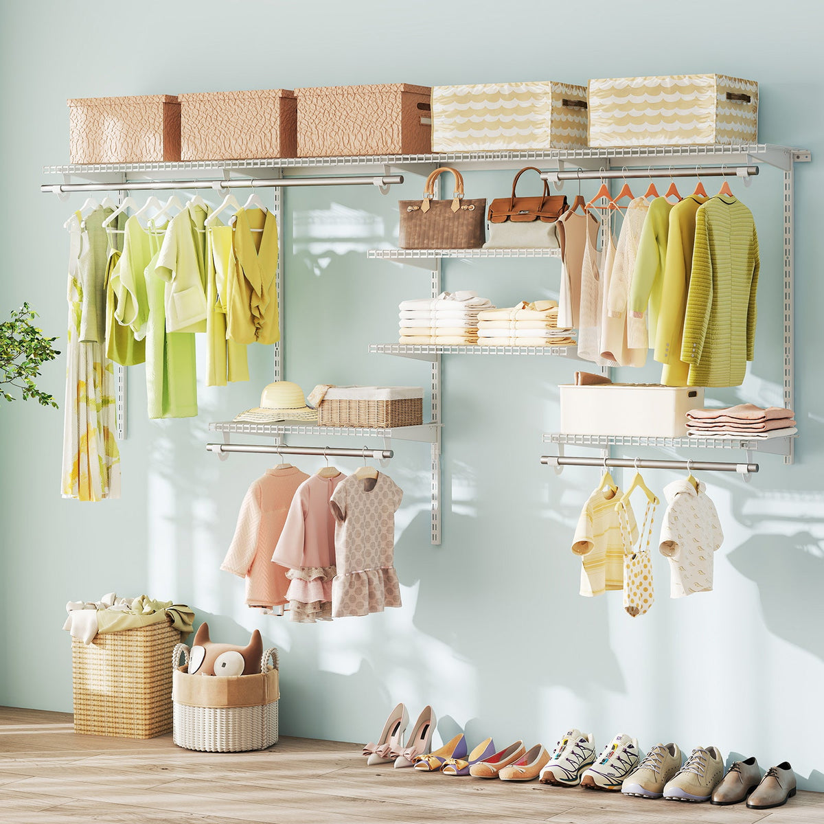 Wall Mounted Closet Organizer, Adjustable 4-8 ft