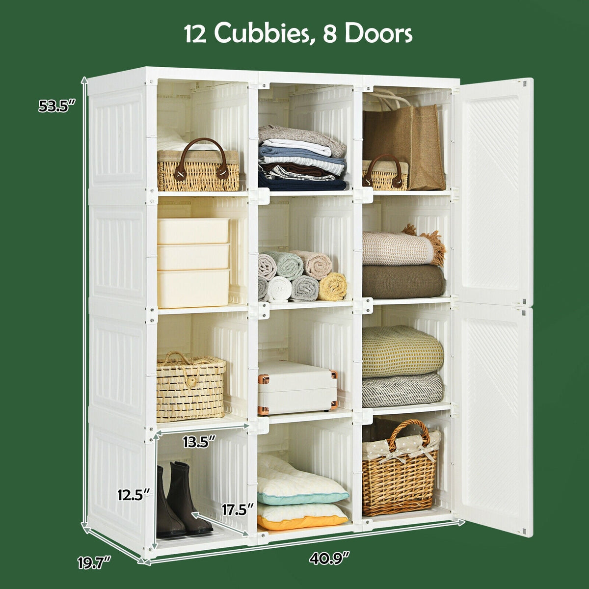 Foldable Wardrobe Closet with 12 Cubby Storage