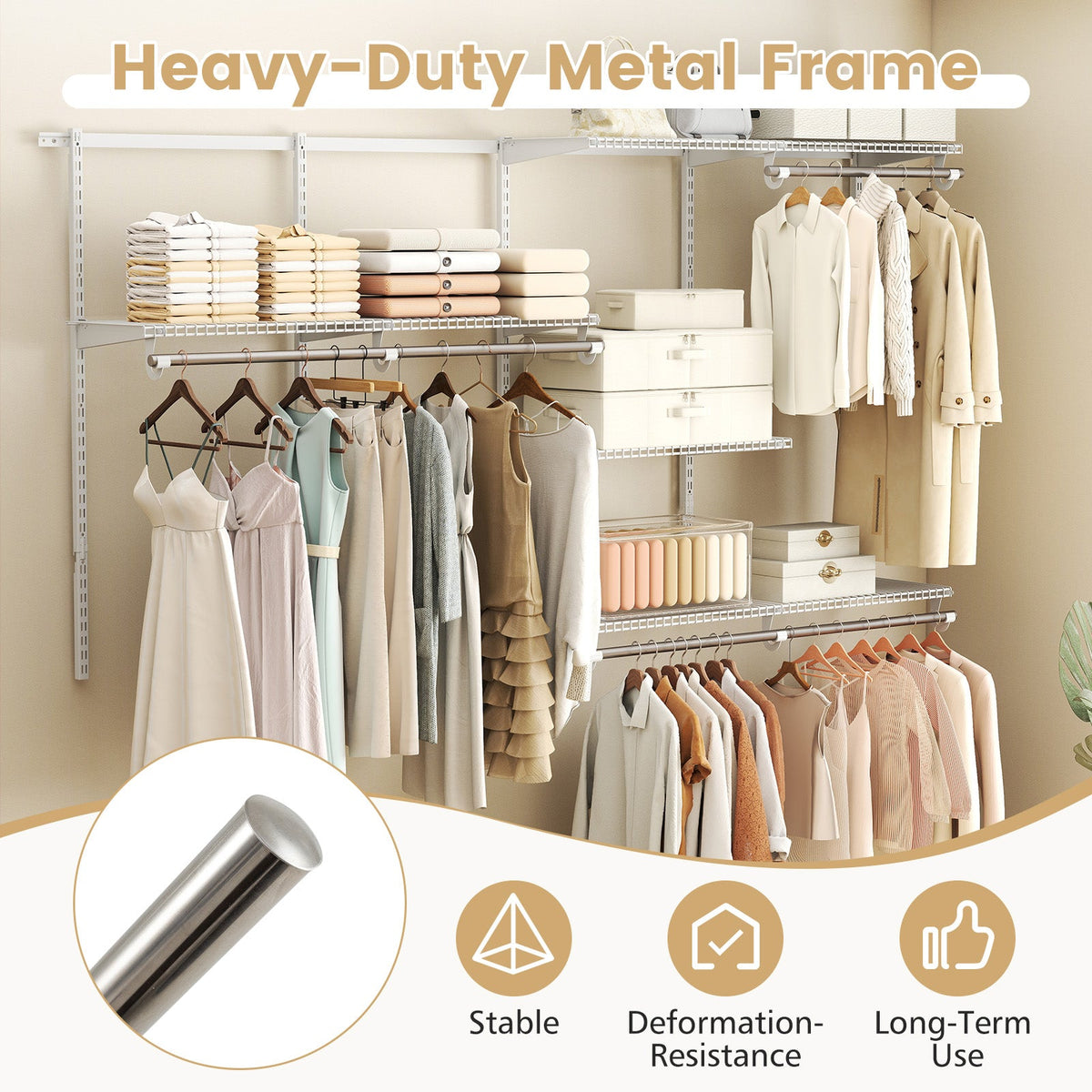 Wall Mounted Closet System, Adjustable 4-8 FT