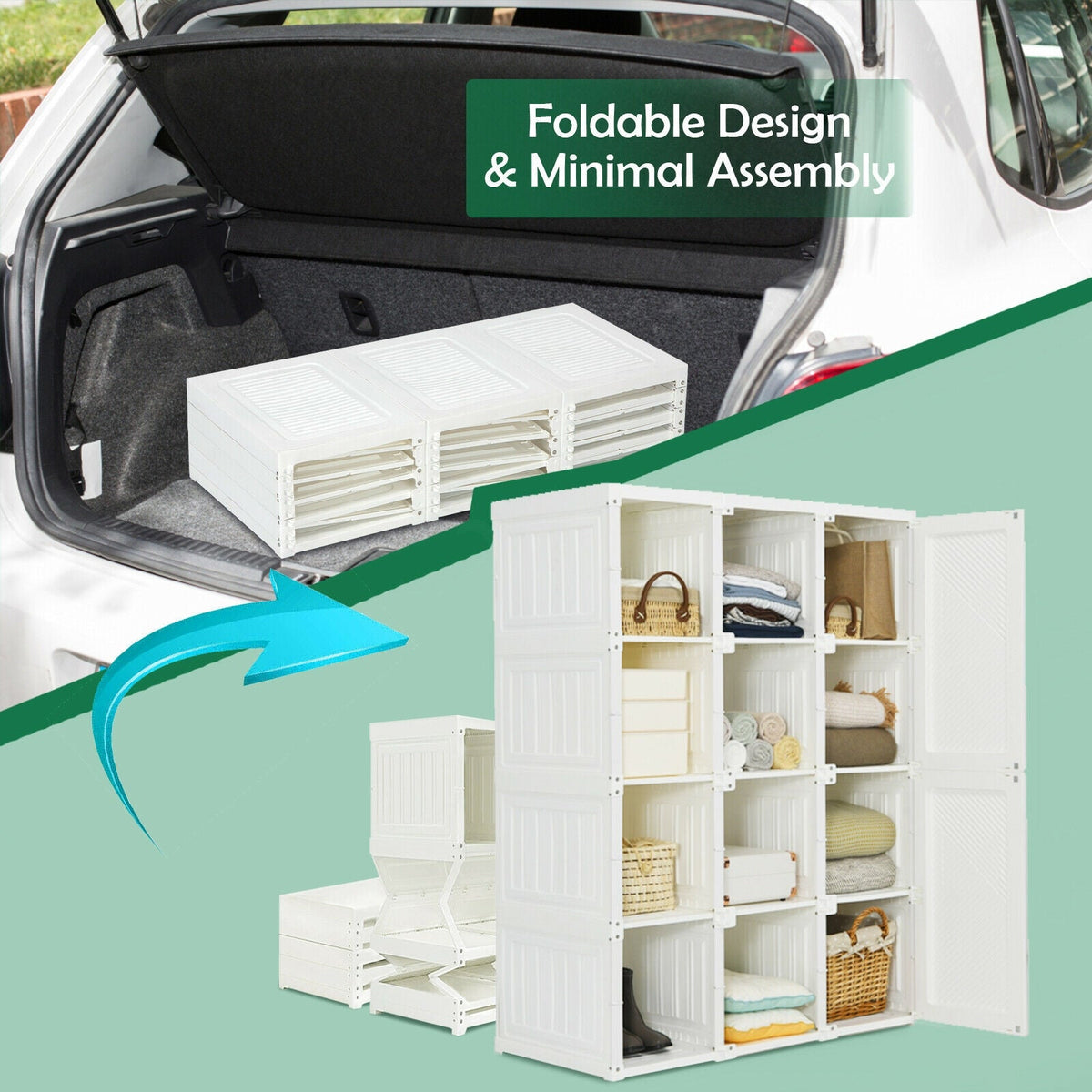 Foldable Wardrobe Closet with 12 Cubby Storage