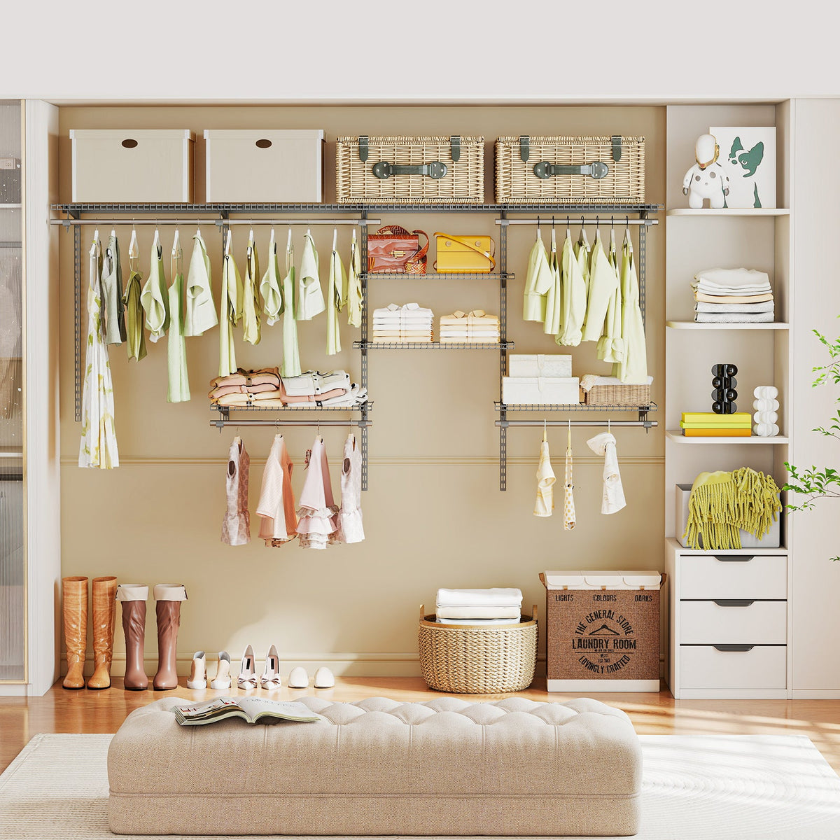 Wall Mounted Closet Organizer, Adjustable 4-8 ft