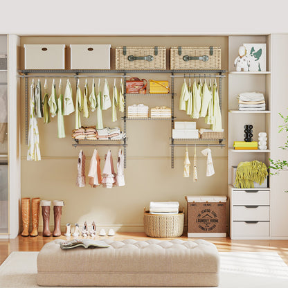Wall Mounted Closet Organizer, Adjustable 4-8 ft