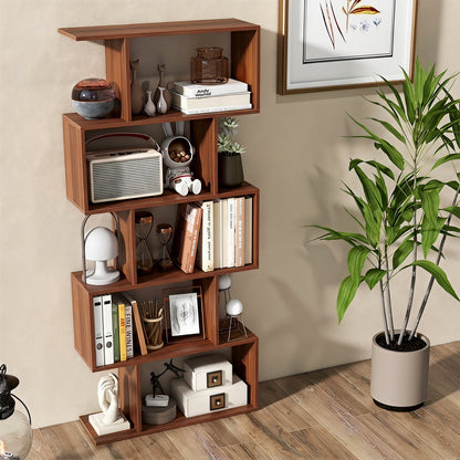 S-Shaped Bookshelf, 5-Tier Walnut Display Shelf