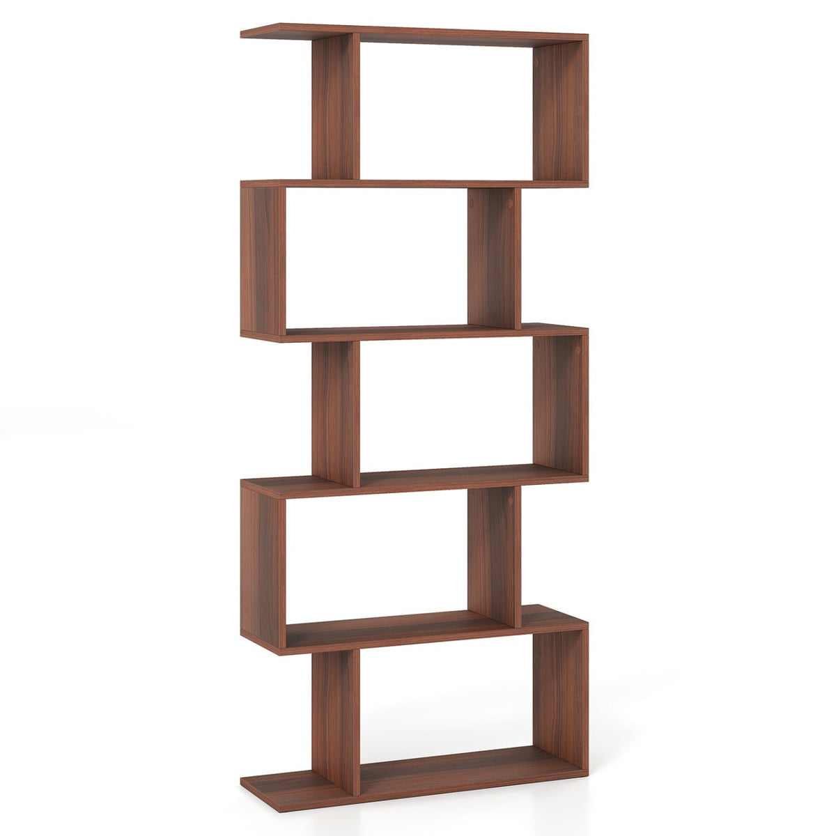 S-Shaped Bookshelf, 5-Tier Walnut Display Shelf