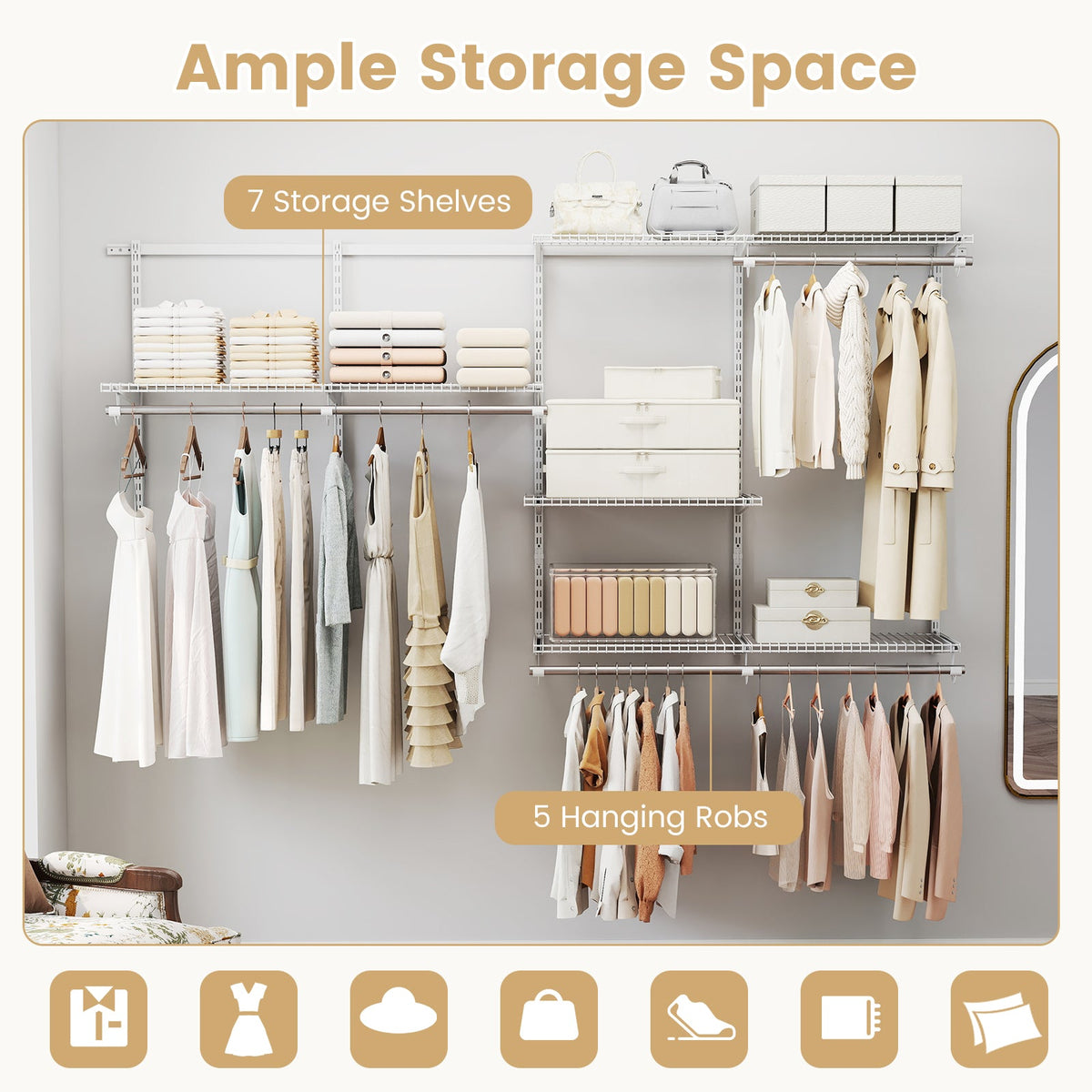 Wall Mounted Closet System, Adjustable 4-8 FT