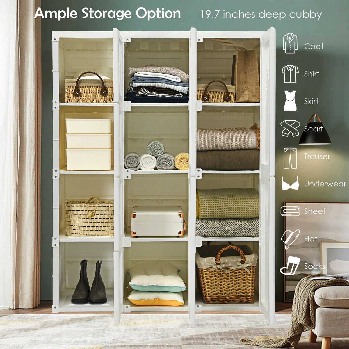 Foldable Wardrobe Closet with 12 Cubby Storage