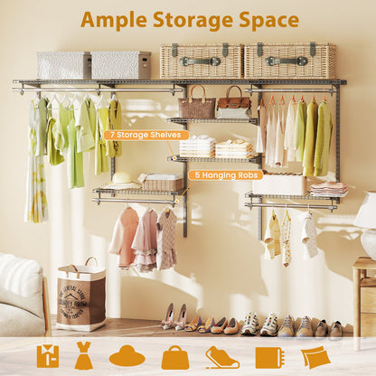 Wall Mounted Closet Organizer, Adjustable 4-8 ft