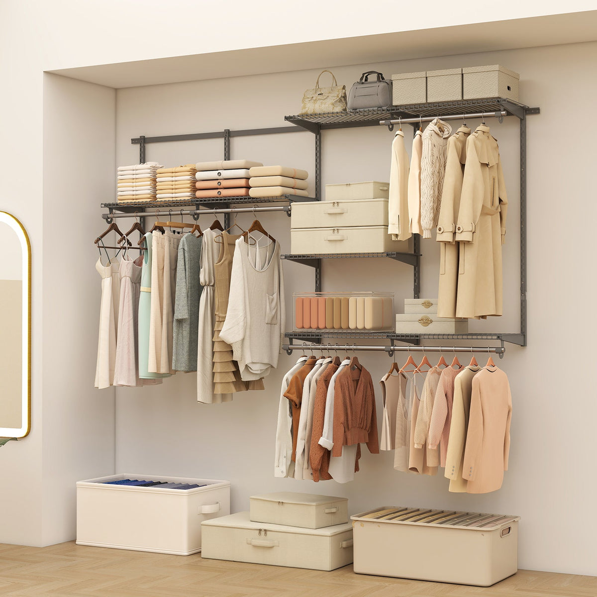 Wall Mounted Closet System, Adjustable 4-8 FT