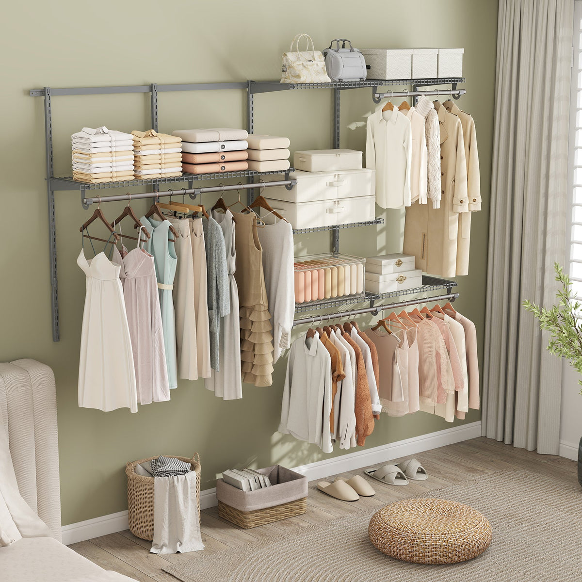 Wall Mounted Closet System, Adjustable 4-8 FT