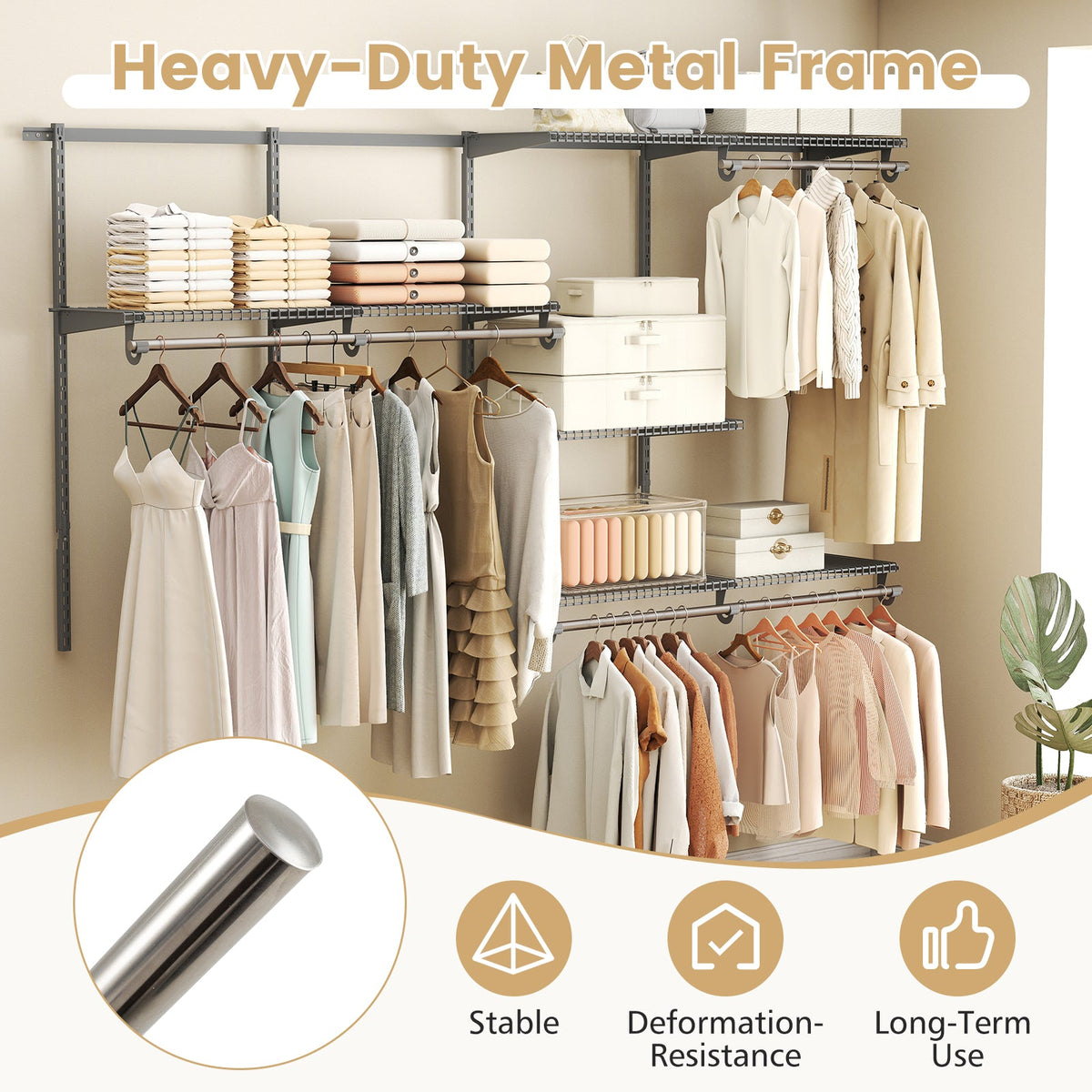 Wall Mounted Closet System, Adjustable 4-8 FT