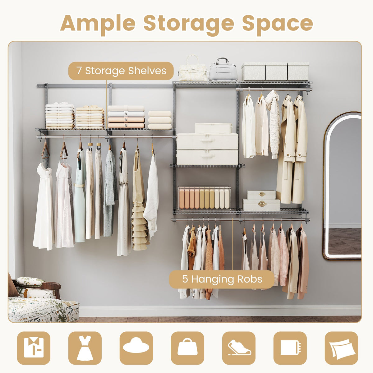 Wall Mounted Closet System, Adjustable 4-8 FT