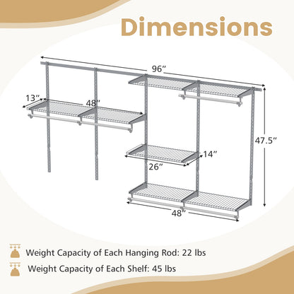 Wall Mounted Closet System, Adjustable 4-8 FT