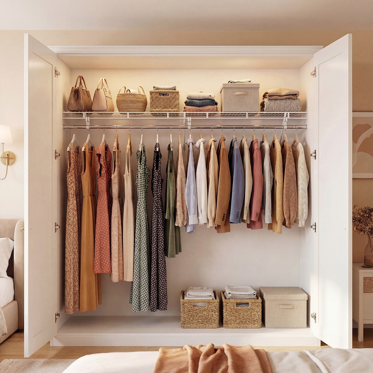 Wall Mounted Laundry Room Shelf with Hanging Rod