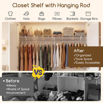 Wall Mounted Laundry Room Shelf with Hanging Rod