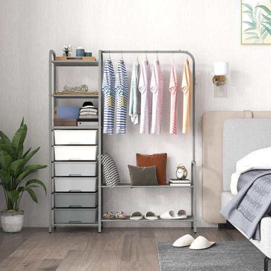 Freestanding Closet Organizer with Drawers, Gray