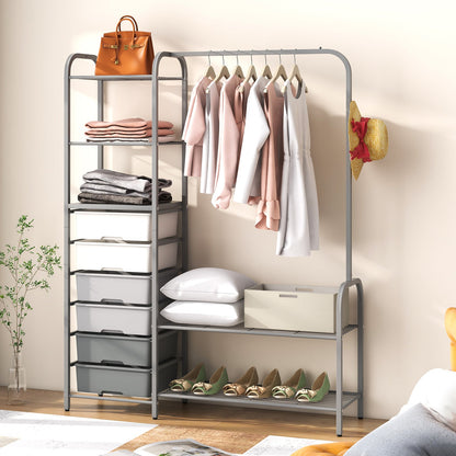 Freestanding Closet Organizer with Drawers, Gray