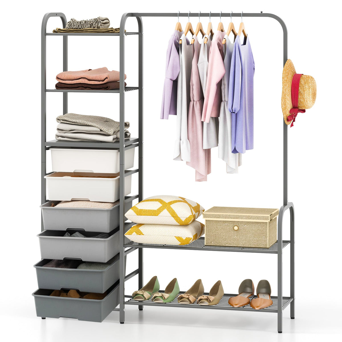 Freestanding Closet Organizer with Drawers, Gray