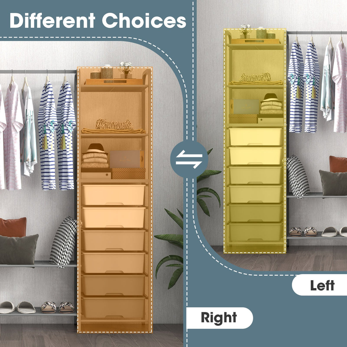 Freestanding Closet Organizer with Drawers, Gray