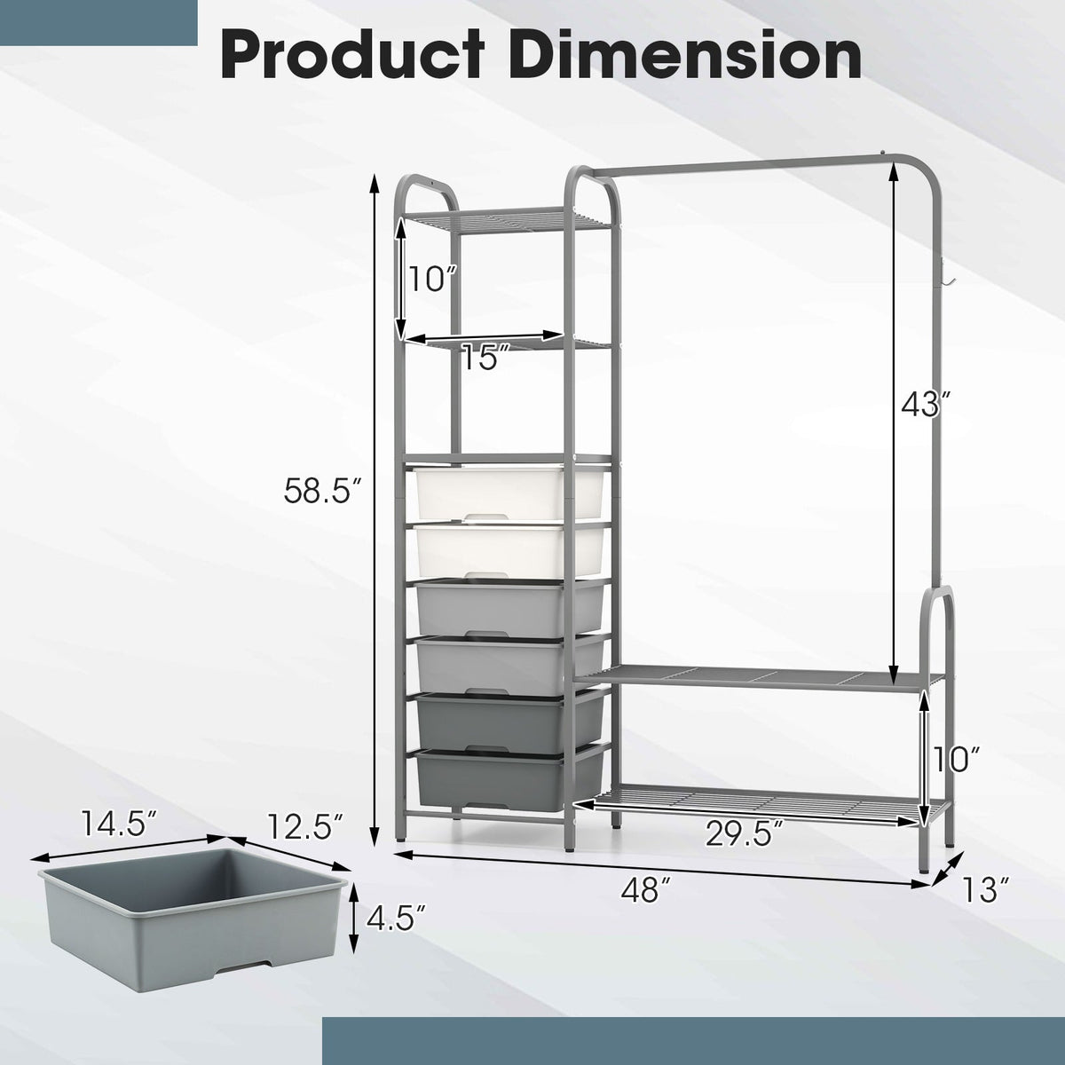 Freestanding Closet Organizer with Drawers, Gray