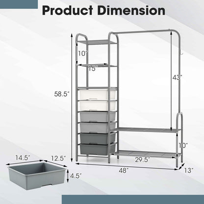 Freestanding Closet Organizer with Drawers, Gray