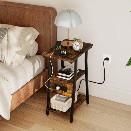 Industrial Side Tables Set of 2, 3-Tier Shelves