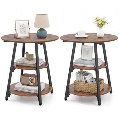 Industrial Side Tables Set of 2, 3-Tier Shelves