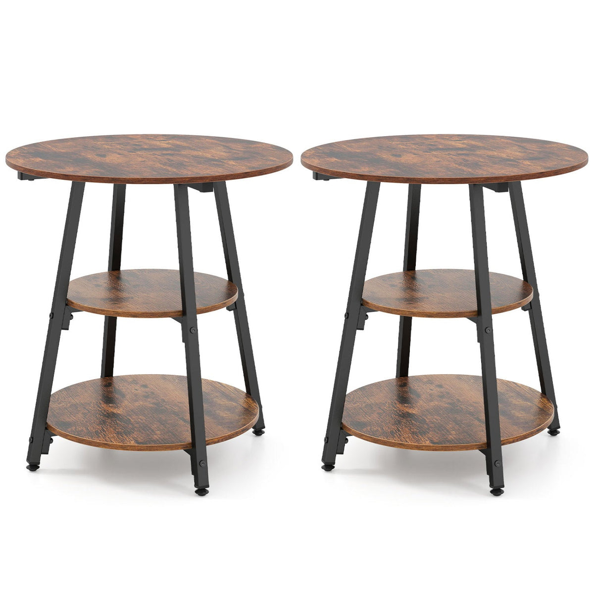 Industrial Side Tables Set of 2, 3-Tier Shelves