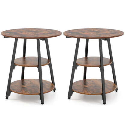Industrial Side Tables Set of 2, 3-Tier Shelves