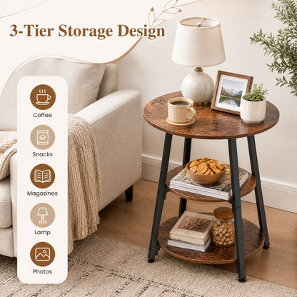 Industrial Side Tables Set of 2, 3-Tier Shelves