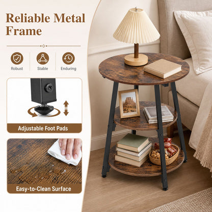 Industrial Side Tables Set of 2, 3-Tier Shelves