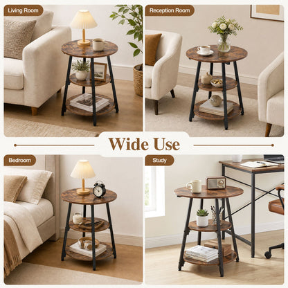 Industrial Side Tables Set of 2, 3-Tier Shelves