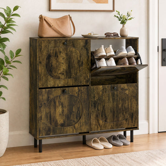 Slim Shoe Storage Cabinet, 4 Flip Drawers